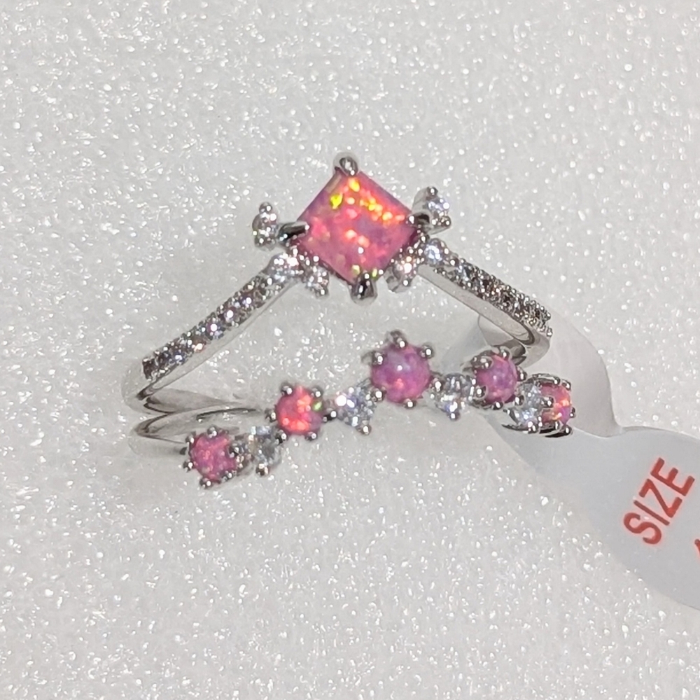 NWT Bomb Party Lovely LC Princess Cut Pink Fire Opal CZ Rhodium Plate Sz 10 Ring
